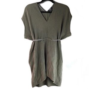 Natalie Busby Cascade Olive Green Cotton Gauze Tie Waist Dolman Mini Dress Med